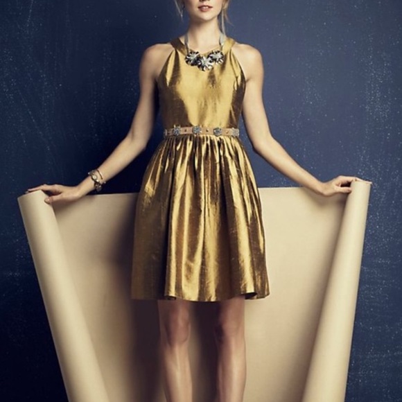 Anthropologie Harlyn Lillie Gold Dress - Picture 2 of 6